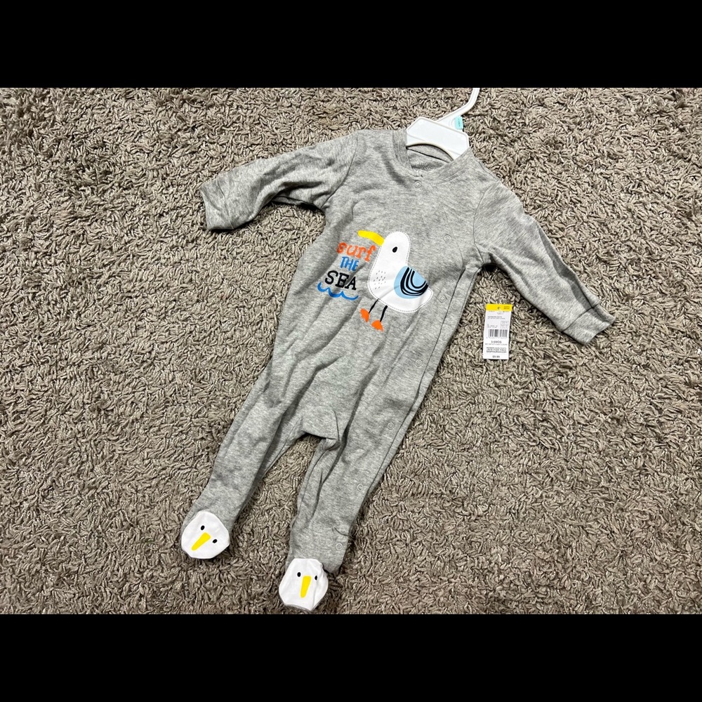 Little Wonders, Baby Boy Surf the Sea Seagull Long Sleeve Button One Piece